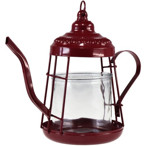 Fyrfadsstage glas lanterne tekande rød Ø15cm H26cm