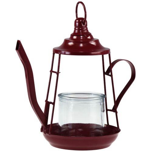 Artikel Fyrfadsstage glas lanterne metal kande rød H22cm