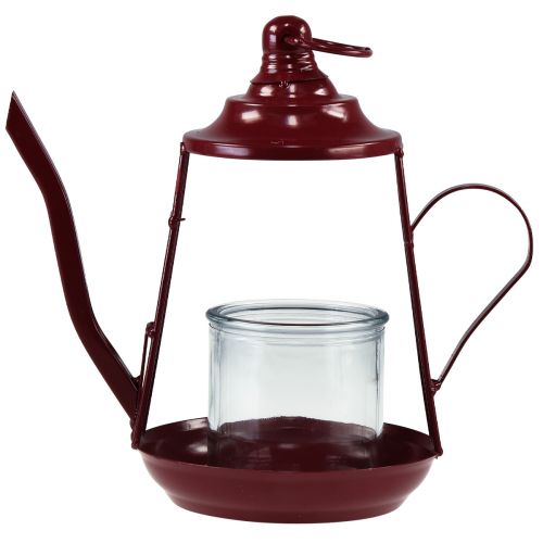 Artikel Fyrfadsstage glas lanterne metal kande rød H22cm
