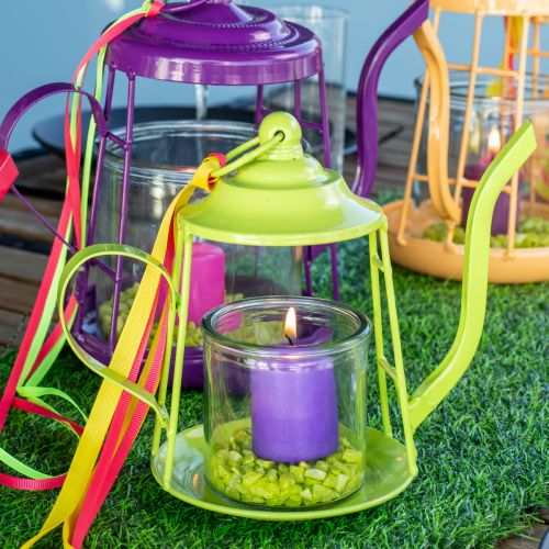 Floristik24 Fyrfadsstage glas lanterne tekande grøn Ø13cm H22cm