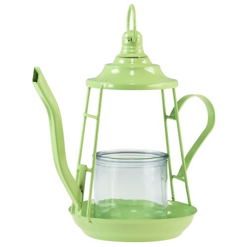 Floristik24 Fyrfadsstage glas lanterne tekande grøn Ø13cm H22cm