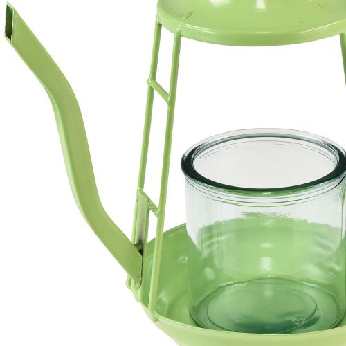 Floristik24 Fyrfadsstage glas lanterne tekande grøn Ø13cm H22cm