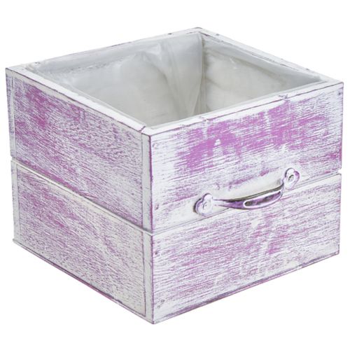Artikel Planteskuffe med håndtag pink hvidt træ 12/15cm sæt med 2 stk