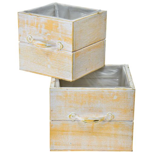 Planteskuffe med håndtag orange hvidt træ 12/15 cm sæt med 2 stk