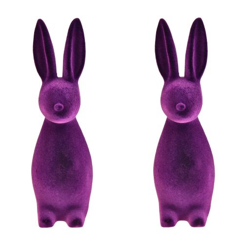 Floristik24 Påskehare flokkede dekorative figurer påske – 2. valg – lilla 8x10x29cm 2 stk.