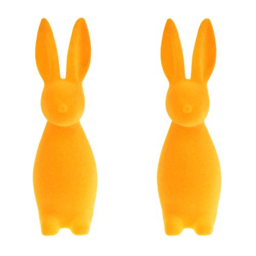 Artikel Påskeharer orange flok – 2. valg – Påskepynt kaniner 8x10x29cm 2 stk.