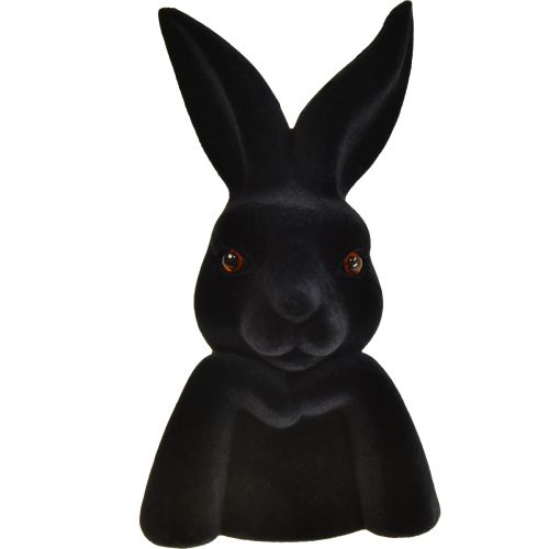 Floristik24 Tænkende kaninbuste Sort flokket – 2. kvalitet – påske 16,5×13×27 cm