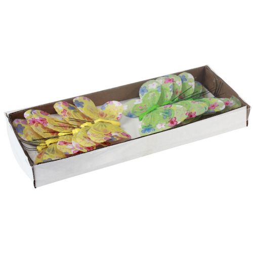 Artikel Dekorative sommerfugle på tråd gulgrønne blomster 6×9cm 12stk