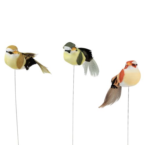 Fjer fugl på tråd dekorativ fugl med fjer grønne 4cm 12stk