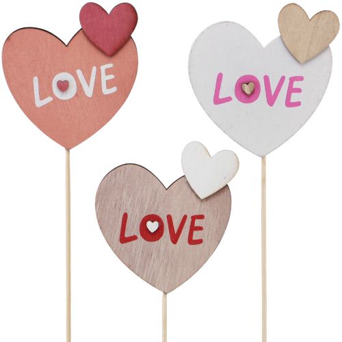 Floristik24 Blomsterprop af træ Love dekorative stik 8×7,5cm 12 stk