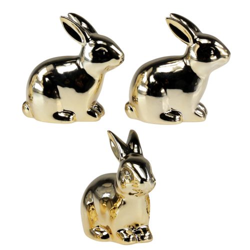 Artikel Keramiske kaniner guld kanin siddende metal look 8,5cm 3 stk