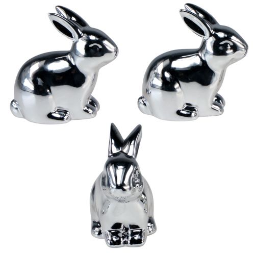 Floristik24 Kanin sølv siddende keramisk metal look 8,5cm 3 stk