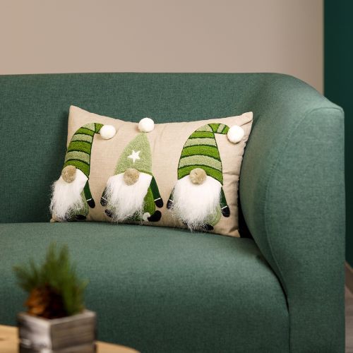 Pyntepude med nisser pyntepude grøn beige 50×30cm