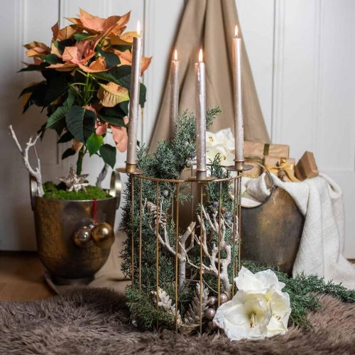 Floristik24 Adventskrans til at fylde, lysestage til jul, metaldekoration gylden, antik look Ø26cm H39cm