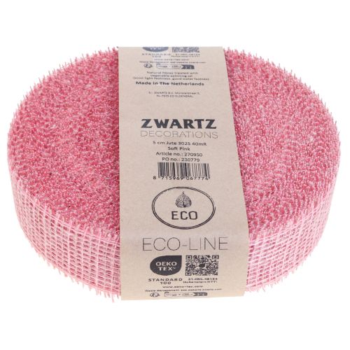 Artikel Jutetape, nettape, bordtape, decotape, jute, lys pink, 5 cm, 40 m