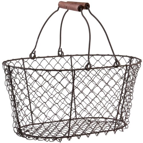 Trådkurv mesh kurv metal kurv rust håndtag træ L30cm