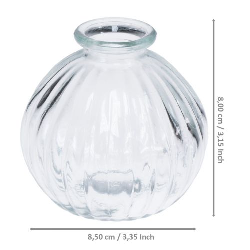 Floristik24 Lille glasvase kuglevase vase klare riller Ø8,5cm H8cm