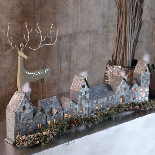 Dekorativ række af huse med fyrfadsstager, adventsdekoration, 68 cm | Floristik24.dk