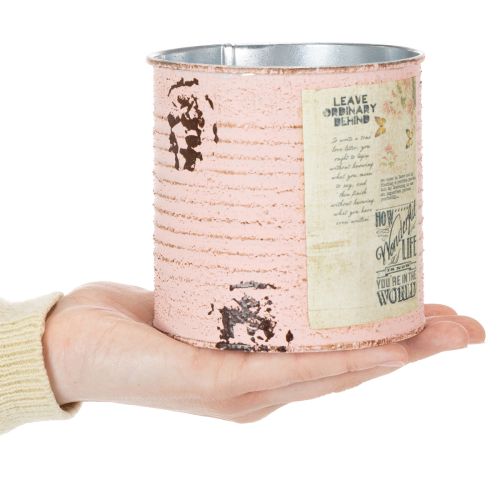 Artikel Blomsterpotte dekorativ dåse laksefarvet metal sommerdekoration Ø11cm H10,5cm