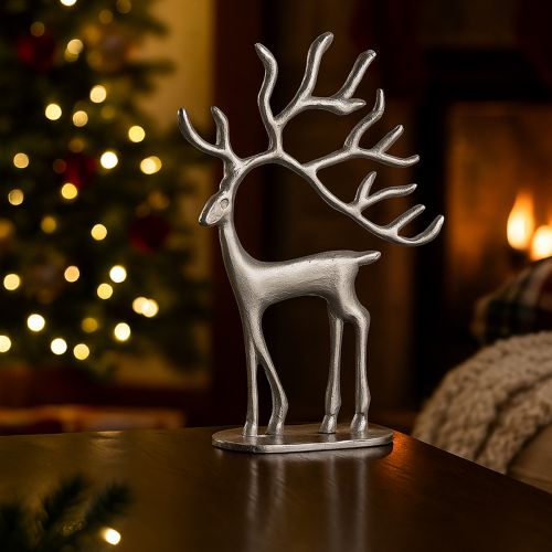Artikel Rensdyr dekoration hjorte figur metal sølv H31cm
