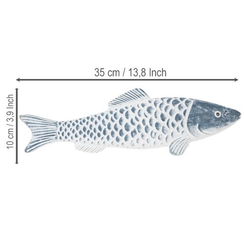 Træfisk i blå og hvid, fiskedekoration, træmel, 35 cm, 1 stk. | Floristik24.dk