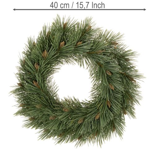 Kunstig krans af fyrregrene med små kogler, 40 cm | Floristik24.dk