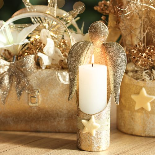 Lysestage englefigur guld festlig dekoration 27 cm | Floristik24.dk