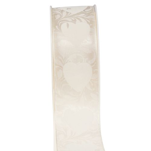 Floristik24 Organza bånd creme dekorative bånd hjerter 40mm 15m