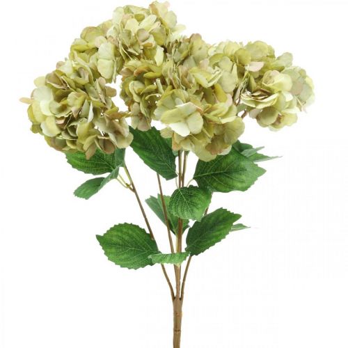 Artikel Hortensia buket kunstgrøn, brun 5 blomster 48cm
