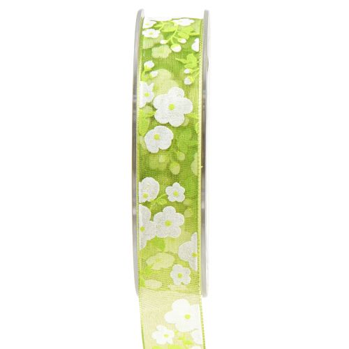 Artikel Forårsbånd med blomster gavebånd grønt 20mm 20m
