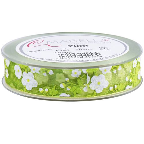Artikel Forårsbånd med blomster gavebånd grønt 20mm 20m
