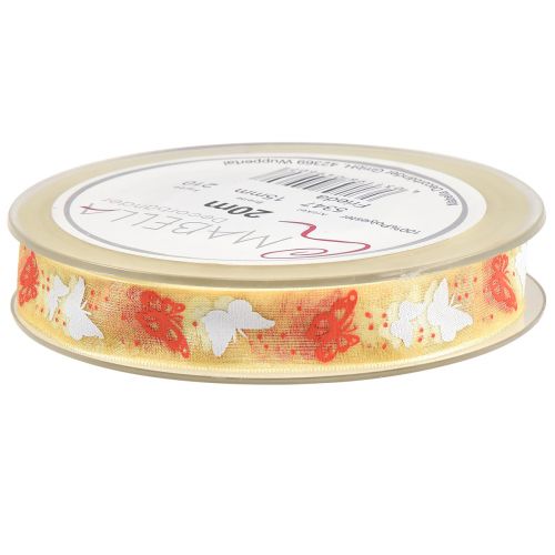 Artikel Organza bånd sommerfuglebånd gul 15mm 20m