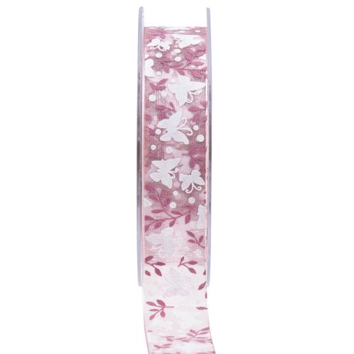 Floristik24 Organza bånd sommerfugl gavebånd pink 25mm 20m