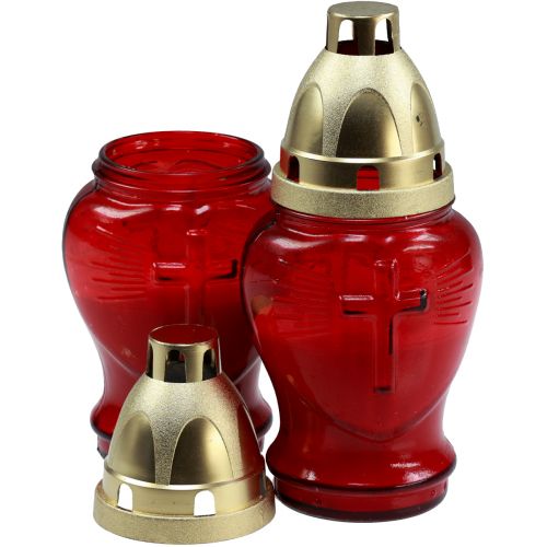 Floristik24 Gravlys glas glas hjerte rødt mindelys B8cm H16,5cm 6 stk