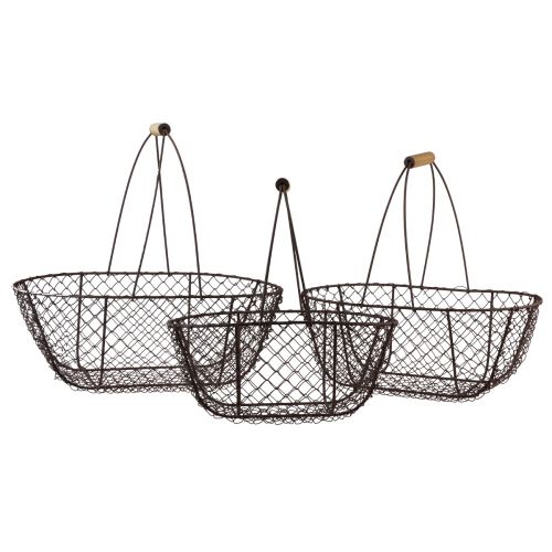 Trådkurv oval metalkurv træhåndtag 30/35,5/40 cm sæt med 3 stk.