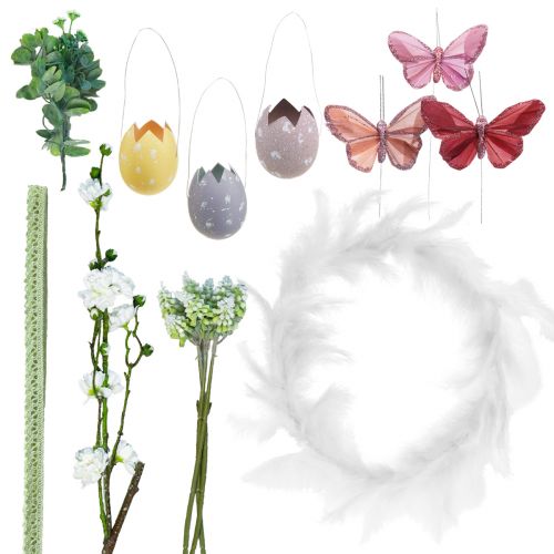 Floristik24 DIY boks fjerkrans påskedekoration dørkrans påske Ø25cm
