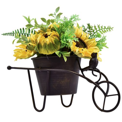 Floristik24 Solsikke kunstigt blomsterarrangement trillebør 30cm
