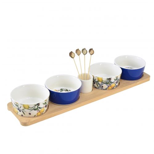 Floristik24 Tapas Sæt Bambus Keramiske Citroner og Oliven 40cm