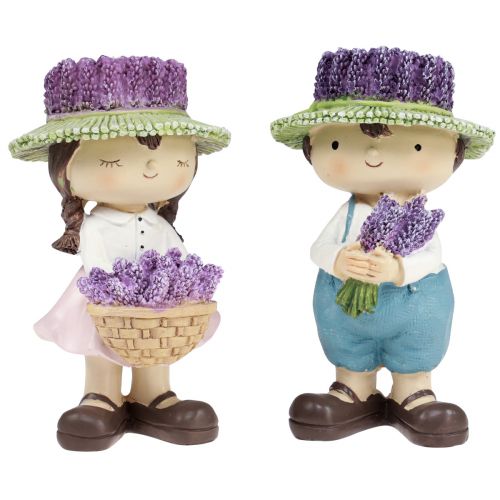 Floristik24 Dekorative figurer lavendel dekoration pige dreng Ø8,5cm 14,5cm 2stk