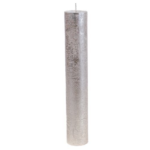 Stearinlys stort platinmønster glitter Ø50×H300mm 4stk