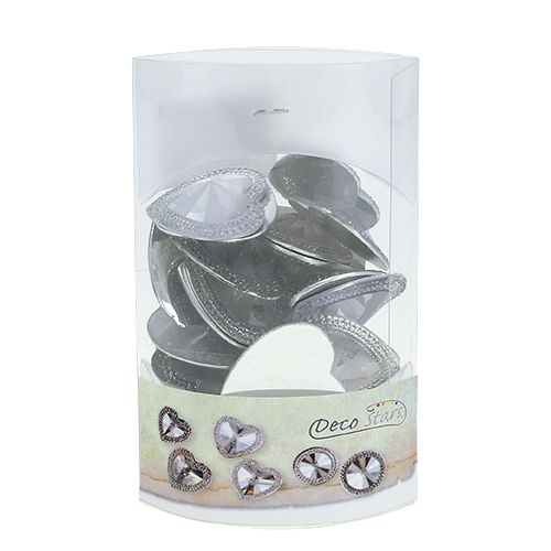 Floristik24 Akrylhjerte med ædelsten 3,5cm sølv 20 stk