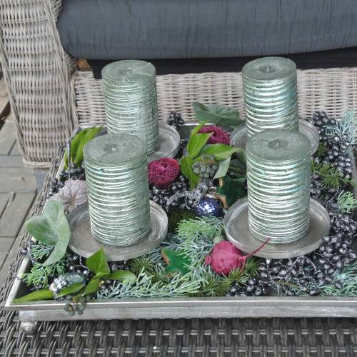 Floristik24 Adventsbakke med 4 lysestager 40 × 40cm antik look metal / glas sølv