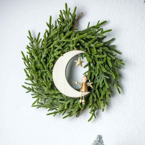 Floristik24 Adventsdekoration, engel på månen, trædekoration til ophængning af hvid, gylden H14,5cm B21,5cm 3 stk.
