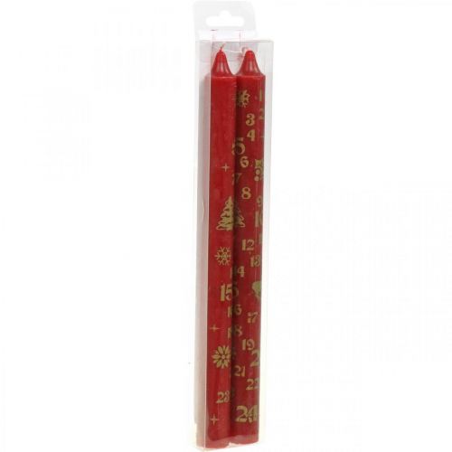 Floristik24 Adventskalenderlys røde julelys H25cm 2stk
