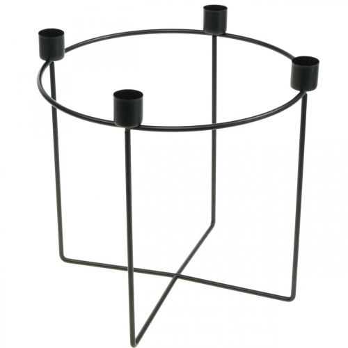 Floristik24 Lysestage til 4 koniske lys sort metal Ø25cm H23cm