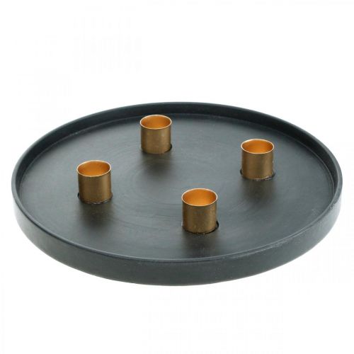 Lystallerken metal adventskrans sort, guld Ø24cm