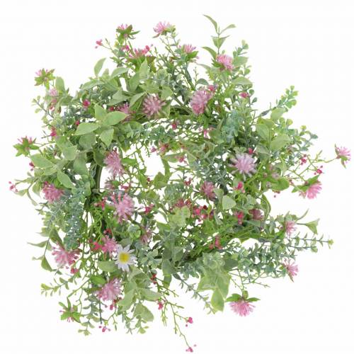 Floristik24 Engkrans flokket med kløverrosa, grøn Ø30cm