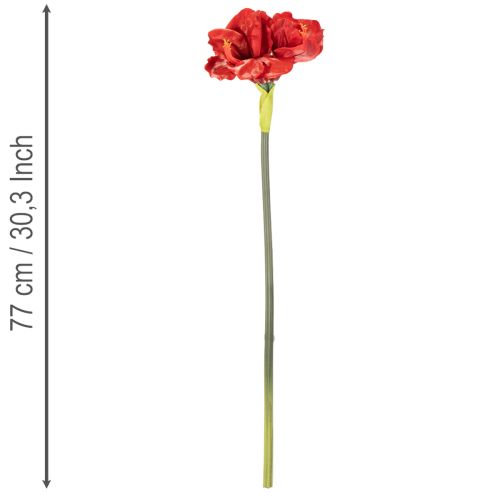 Kunstig amaryllisblomst, rød, lang stilk, til vase og arrangement, 77 cm | Floristik24.dk