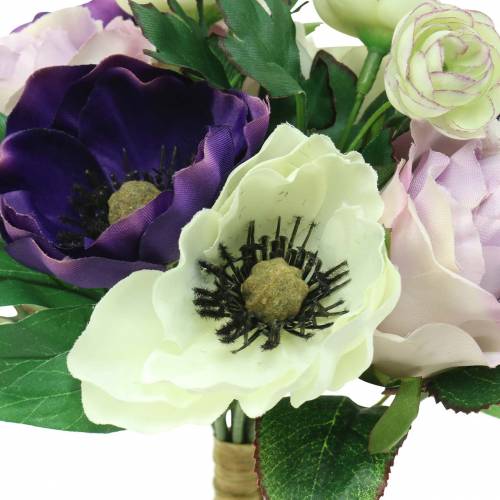 Floristik24 Buket med anemoner og roser violet, creme 30cm