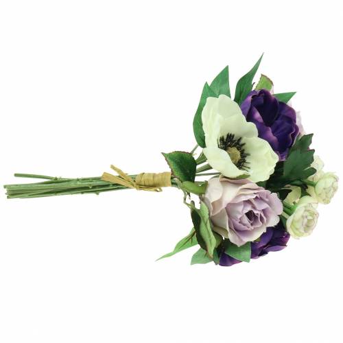 Floristik24 Buket med anemoner og roser violet, creme 30cm